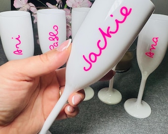 Personalized Name Champagne Flute, Christmas Party Favors, Bridal Party Gifts, Personalized Flutes,Bachelorette Gift Ideas, Custom Flutes