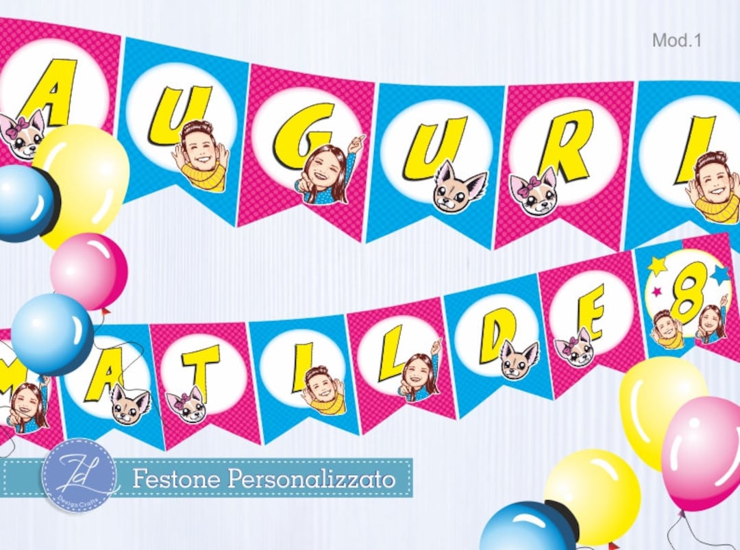 Me Contro Te Digital Happy Birthday flag banner Festone compleanno Me  Contro Te Bandierine Me Contro Te Personalizzate -  Italia