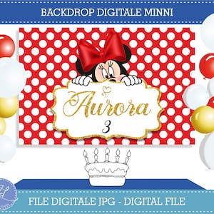 MINNI - Digital POSTER - Backdrop Personalizzato - Stampabile - Banner Festa Minni DIGITALE