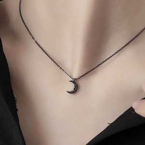 Black Moon Necklace, Gothic Jewelry, Dainty Necklace For Friend, Crescent Moon Pendant, Half Moon Necklace, Celestial Unique Gifts For Women