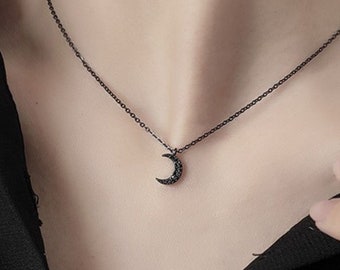 Black Moon Necklace, Gothic Jewelry, Dainty Necklace For Friend, Crescent Moon Pendant, Half Moon Necklace, Celestial Unique Gifts For Women