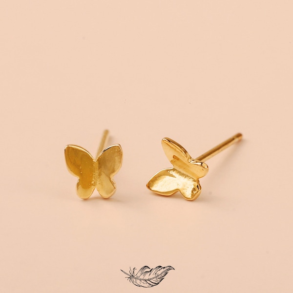 14k Gold Butterfly Earrings, Dainty Gold Butterfly Stud,   Butterflies Earrings, Tiny Earring Studs, Minimal Earrings