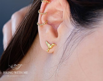Hummingbird Earrings | Gold Plated Birds Earrings  |Tiny Minimalist Hummingbird Studs | Bird Lovers