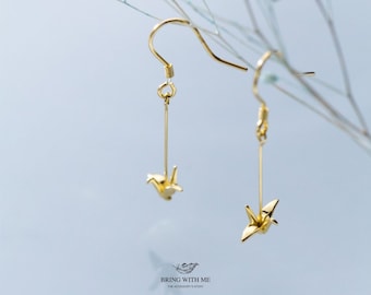 Origami Bird Earrings Dangle Unique Gift | 14k Gold Dangle Earrings | Origami Earrings Stud for Her | Dainty Bird Earrings