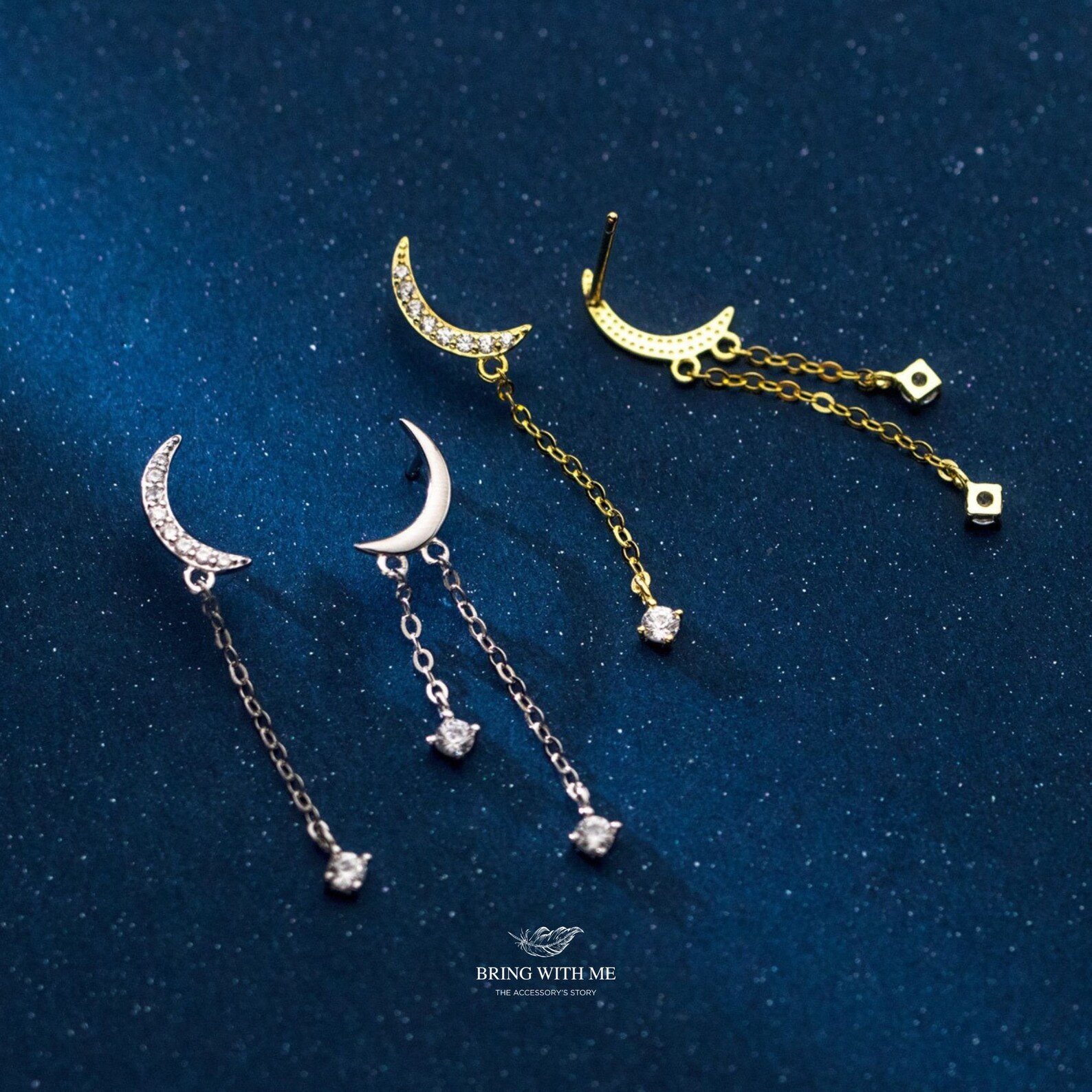 14k Gold Mismatched Moon Star Earrings Gold Moon Earrings Etsy