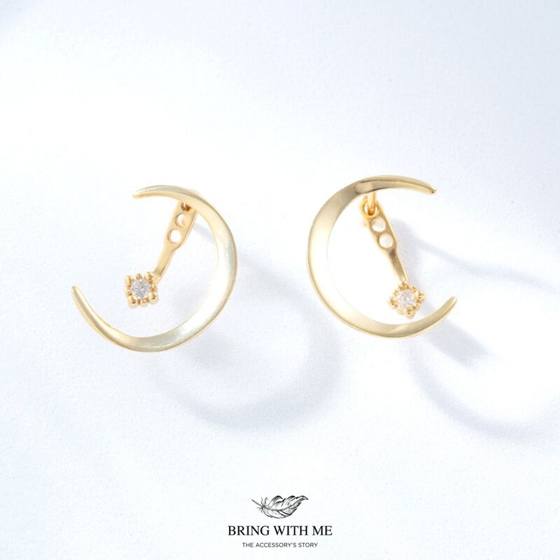 14k Gold Moon Star Earrings Moon Star Earrings 925 Sterling Etsy