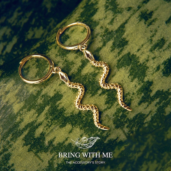 Snake Hoop Earrings Gold Snake Earrings Elegant Small Hoop Etsy