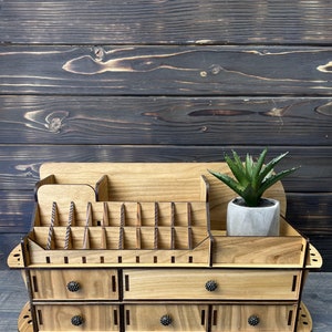 NATURAL WOOD / Makeup organiser / vanity makeup storage / wood organizer / brush lipstick holder / gift for wooman / women&#39;s organizer