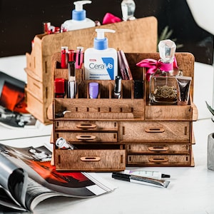 Makeup organizer / wooden make up organizer / vanity makeup storage / wood perfume organizer / brush lipstick holder / cosmetic organizer