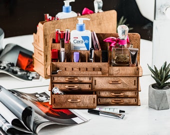 Hölzerner Make-up-Organizer: Vanity Kosmetiktasche mit Schubladen