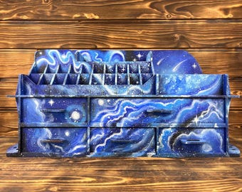 Celestial Cosmos Wooden Makeup Organizer | 5-Drawer Eco-Friendly Cosmetic & Jewelry Storage Box