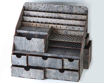 Organizador de maquillaje extragrande de madera contrachapada: Soporte para brochas y pintalabios