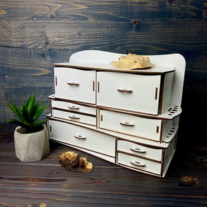 White makeup organizer | wooden makeup organizer | cosmetic storage