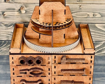 Rotating Wooden Tool Organizer with Drawers | Desktop Hardware Storage Caddy