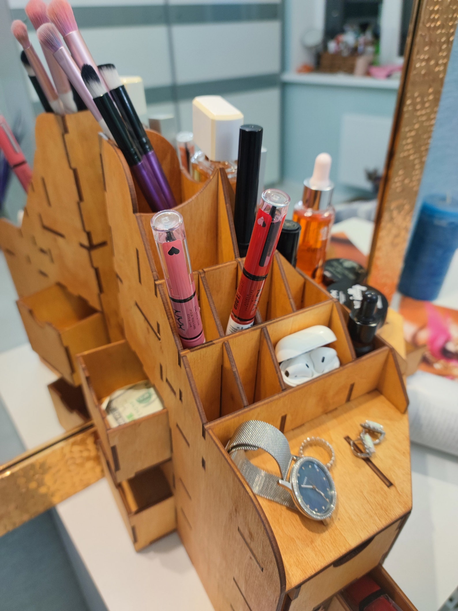 Makeup Organizer Corner Wood Make up Organizer Vanity Etsy