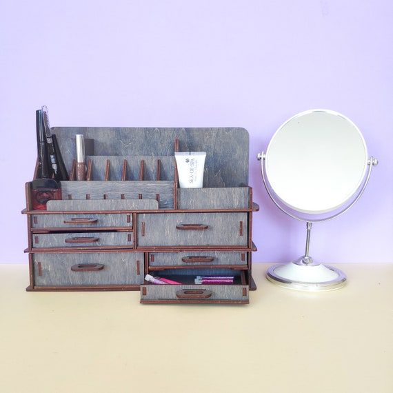 Makeup Organizer Wooden Make Up Organizer Vanity Makeup Etsy