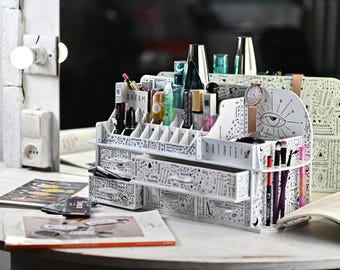 Handmade Plywood Makeup Organizer: 20 Lipstick Slots & 5 Drawers