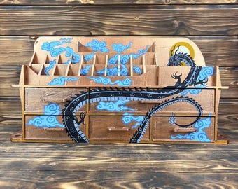 Golden Dragon Wooden Makeup Organizer | 5-Drawer Eco-Friendly Cosmetic & Jewelry Storage Box