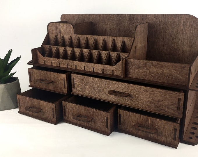 Wooden Makeup Organizer: Vanity Storage with Lipstick & Brush Holder