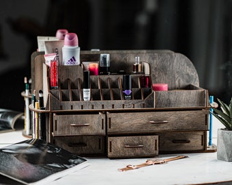 Makeup organiser 20 lips / Wooden make up organizer / Vanity makeup storage / Wood perfume organiser / Brush holder / Women&#39;s organizer