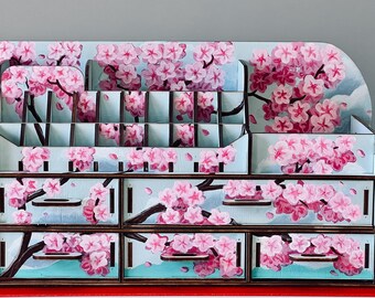 Sminkorganisatör | läppstiftshållare | Exklusiv körsbärsblomsdesign