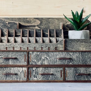 Black Makeup organiser / Wood make up organizer / Vanity makeup storage / Wood perfume organiser / Brush holder / Women&#39;s organizer