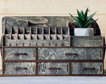 Black Wood Makeup Organizer: Vanity Storage with Drawers
