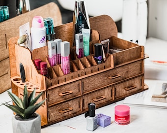 Makeup organizer / 20 lips / large makeup organizer / vanity makeup storage / wood organizer/ brush lipstick holder