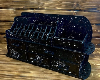 Wooden Makeup Organizer: 20 Lipstick Slots, Brush Holder, Vanity Storage