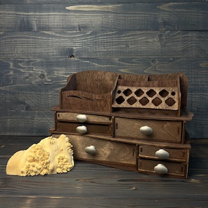 Wave makeup organizer / wooden make up organizer / vanity makeup storage / wood perfume organizer / brush lipstick holder / makeup box