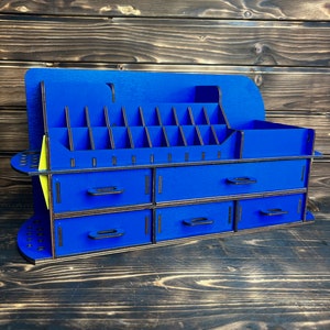 Makeup organizer blue / 20 lips / wooden make up organizer / vanity makeup storage / perfume organizer / brush lipstick holder / makeup box