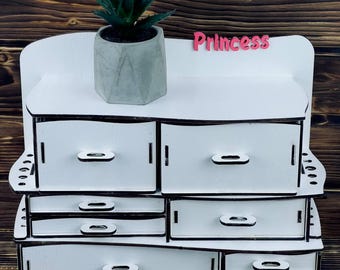 White Wooden Makeup Organizer: Cosmetic Storage for Vanity