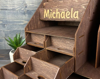 Wooden Makeup Organizer: Cosmetic Storage Box, Customizable