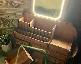 Plywood Makeup Box with Mirror: Portable Cosmetic Organizer
