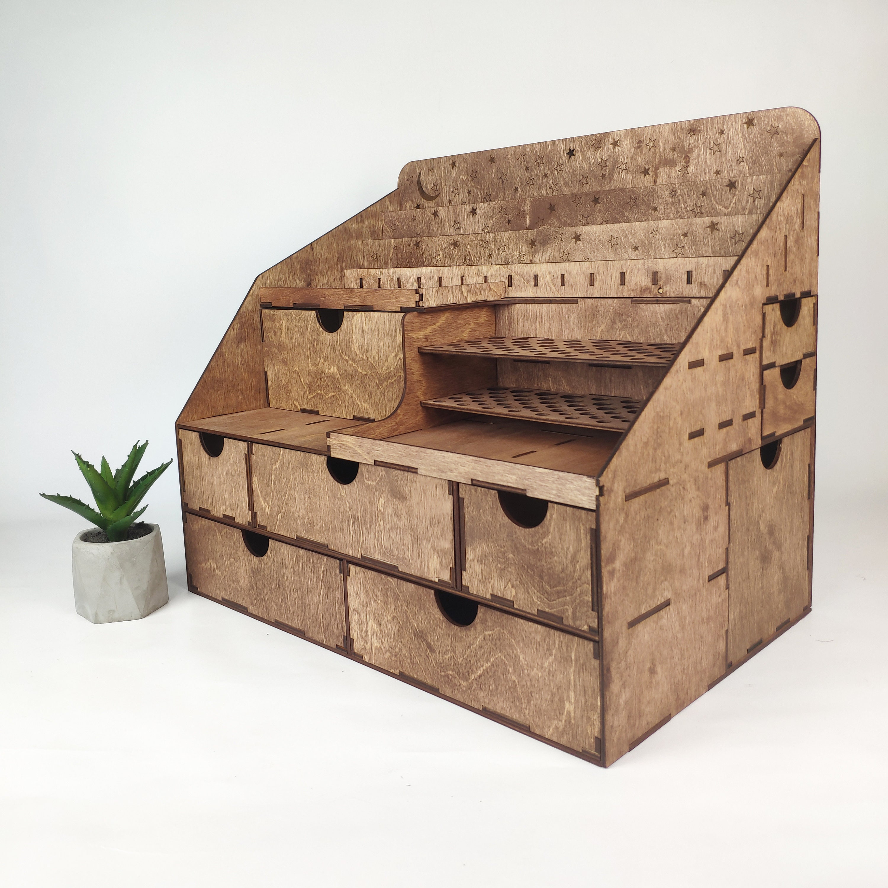 Extra Large Wooden Makeup Organizer: Brush & Lipstick Holder