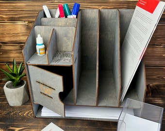 Wood Desk Organizer: Modern Home Office Magazine Rack