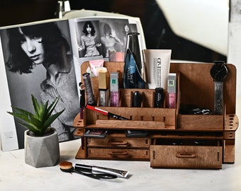 Chic Plywood Makeup Organizer: Vanity Storage with Drawers