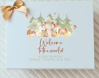 Personalized Baby Keepsake Box | Woodland Animal Design, Custom Bow