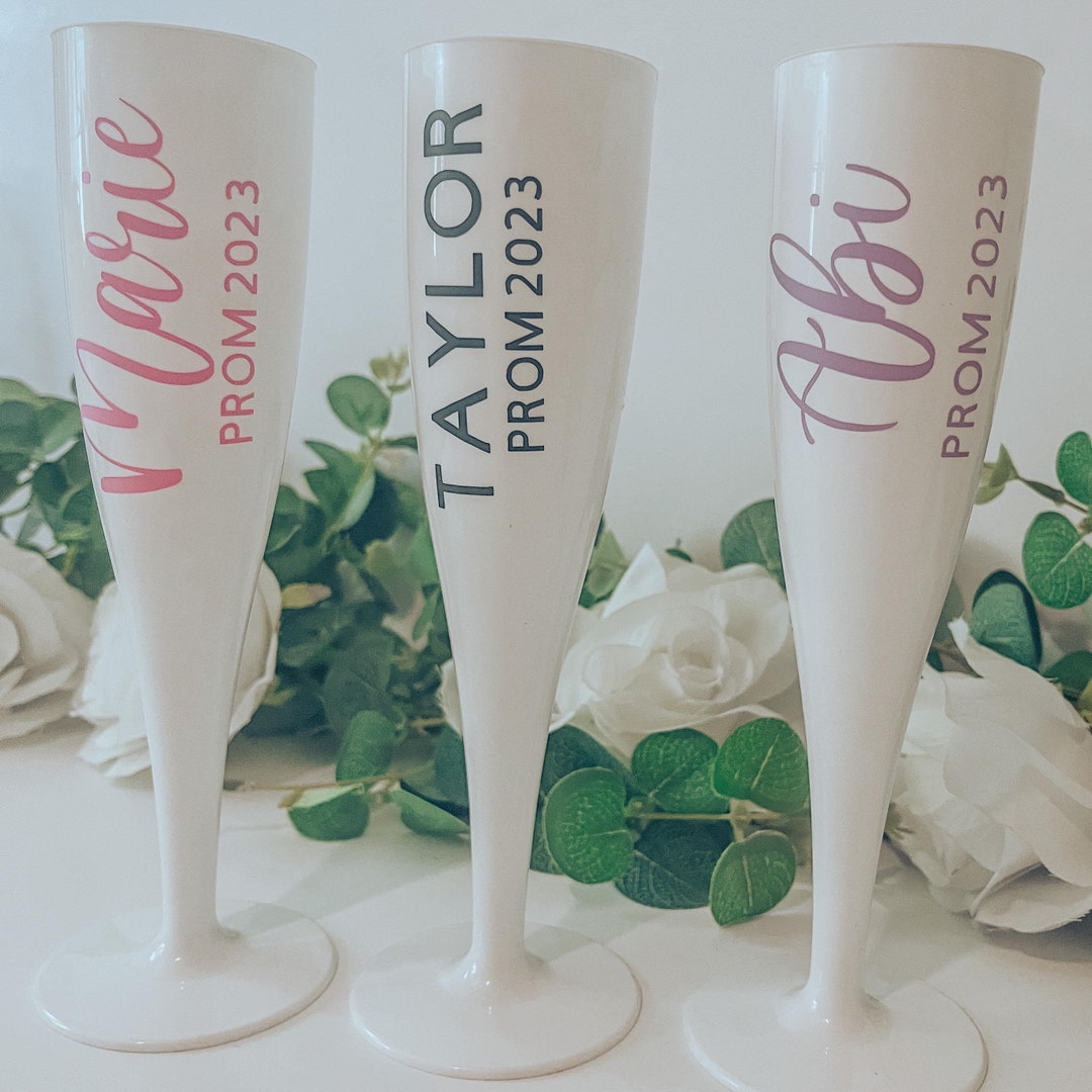 Prom Flutes Personalised Biodegradable Prom Flutes – White Plastic Champagne ...