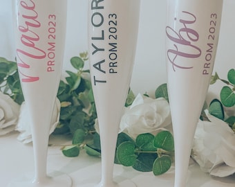 Personalised Biodegradable Prom Flutes – White Plastic Champagne Glasses | 160ml, Eco-Friendly, Custom Name Cups