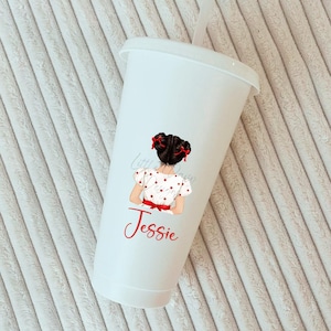 Personalised Girl’s Cup – Custom Name Tumbler with Hair Colour Options, Gift for Kids or Teens