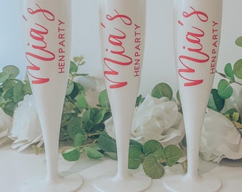 Personalized Hen Party Champagne Flute - Custom Text, White Plastic