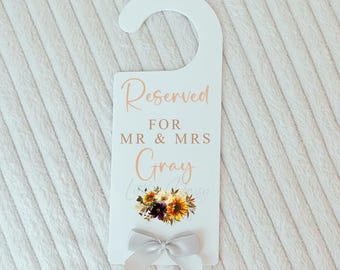 Personalized Wedding Door Hanger Sign, Custom Bedroom Decor