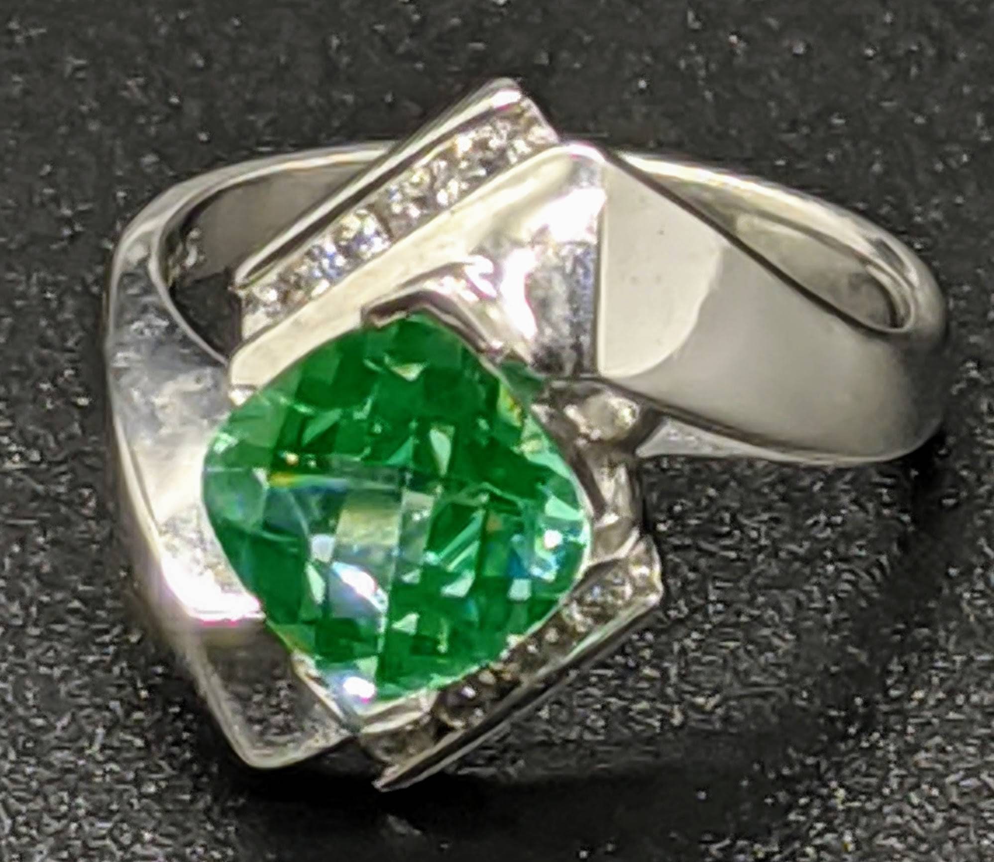 2.80 CT Green Spinel Ring set in Sterling Silver with .34 CT Etsy