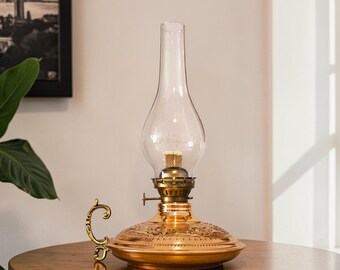 Vintage Oil Lamp, Copper Oil Lamp, Gas Lamp, Pottery Oil Lamp, Home Decor, Antique Oil Lamp Great Gift for Her, Copper Color