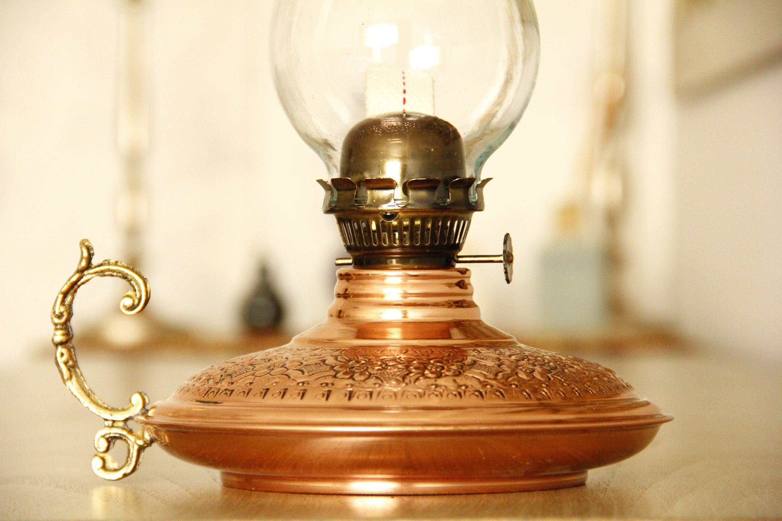 Vintage Oil Lamp Copper Oil Lamp Gas Lamp Pottery Oil Lamp Etsy