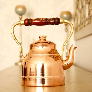 Handmade Copper Tea Kettle,Stovetop Teapot,Traditional Ottoman Copper Tea Set,Copper Herbal Teapot,Turkish Tea Kettle 1.3Liter(0.34 gallons)