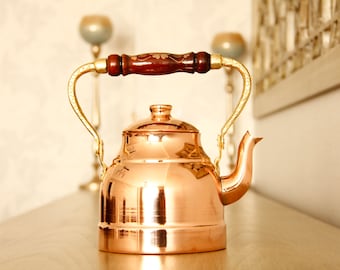 Handmade Copper Tea Kettle,Stovetop Teapot,Traditional Ottoman Copper Tea Set,Copper Herbal Teapot,Turkish Tea Kettle 1.3Liter(0.34 gallons)