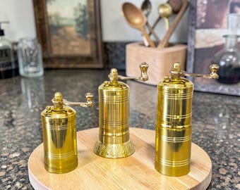 Handmade Brass Spice Grinder, Manual Pepper Mill, Oil Seed Grinder for Flaxseed and Sesame, Set of 3 or Single