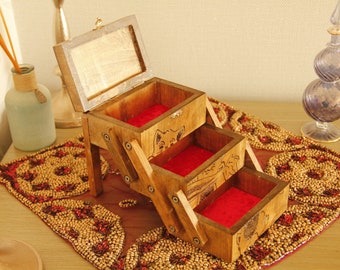 Vintage Jewelry Box, Wooden Jewelry Box, Handmade Jewelry Box, Travel Jewelry Box, Antique Jewelry Box